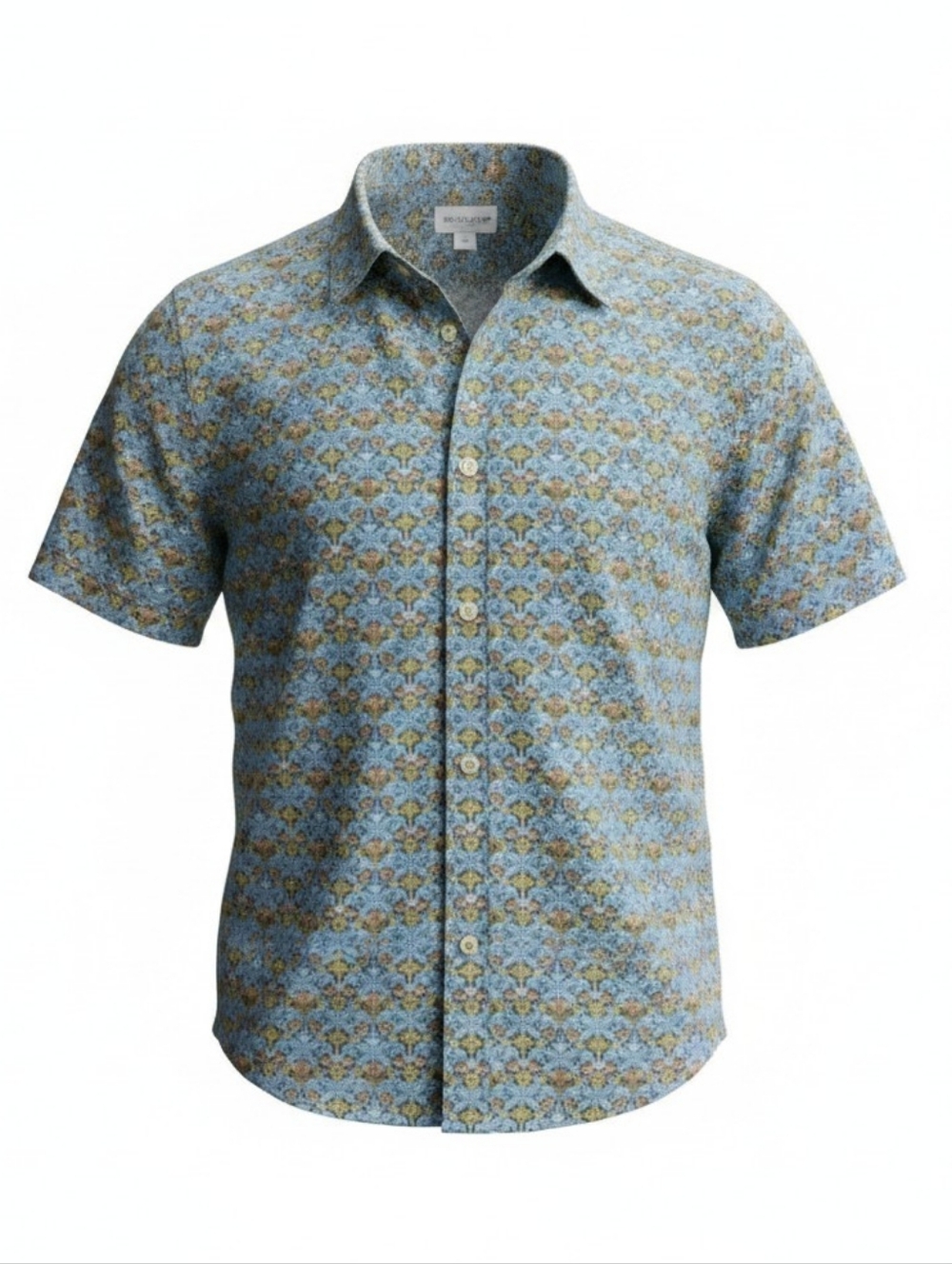 Short-Sleeve Casual Button-Down Shirt in Light Blue and Tan